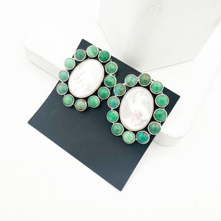 Federico Jimenez Mother of Pearl and Turquoise Statement Earrings
