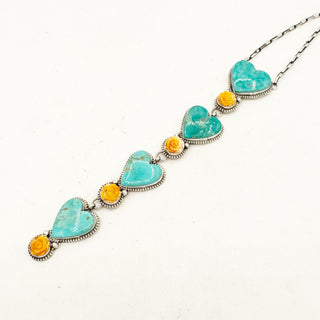 Sheila Tso Royston Heart and Orange Spiny Rose Four Stone Necklace