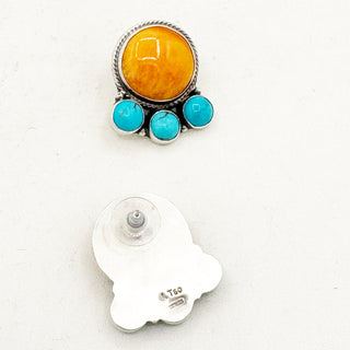 Justine Tso "Baca" Orange Spiny and Kingman Quarter Cluster Earrings