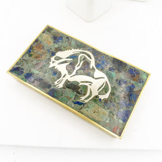 Taxco Chrysocolla Inlay Buffalo Trinket Box