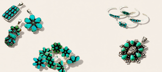 turquoise jewelry on a beige banner