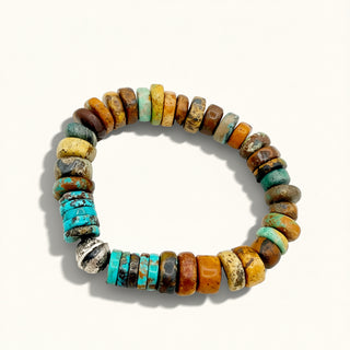 Multicolored beaded bracelet on a white background