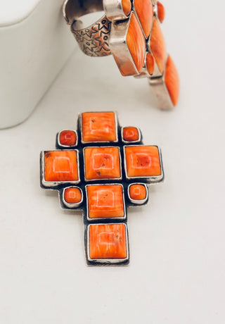 Federico Jimenez Orange Spiny Cross Pendant