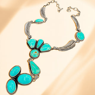 Turquoise necklace on a beige background