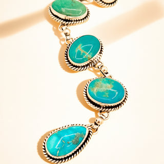 Necklace with turquoise stones on a white background