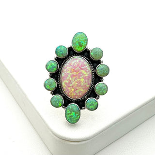 Green & Pink Spider Opal Ring