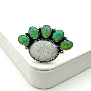 Green Spider Opal Cluster Ring