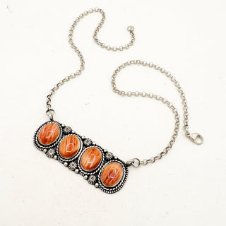 Orange Spiny Four Stone Bar Necklace by Shay Pfeiffer