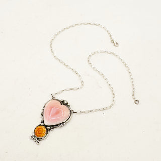 Sheila Tso Pink Conch and Orange Spiny Rose Necklace