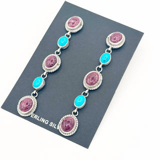 Justine Tso "Baca" Purple Spring and Sleeping Beauty Linear Earrings