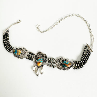 Spiny Oyster Turquoise 3 Stone Linear Earrings