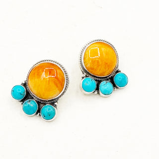Justine Tso "Baca" Orange Spiny and Kingman Quarter Cluster Earrings