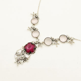 Cherry Blossom Branch Necklace - Ruby and Rose Quartz