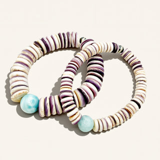 Two colorful beaded bracelets on a white background