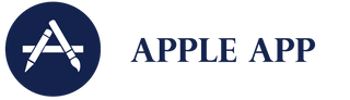 'Apple App' text in blue with white pencil icon 
